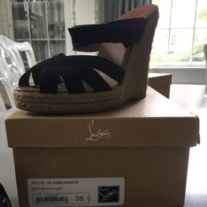 Christian Louboutin Black Delfin Ribbon Wedge 38